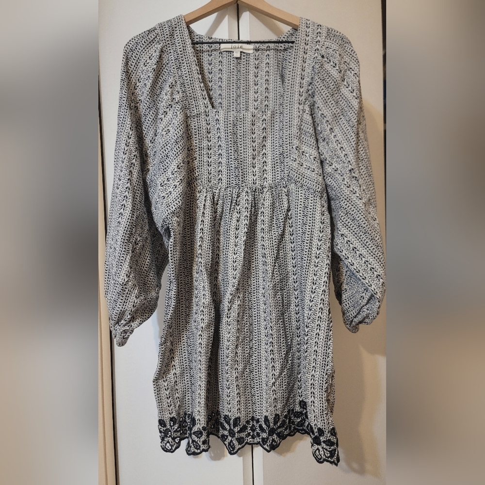 Joie Blue and White Patterned Dress EUC Cotton Linen Blend
